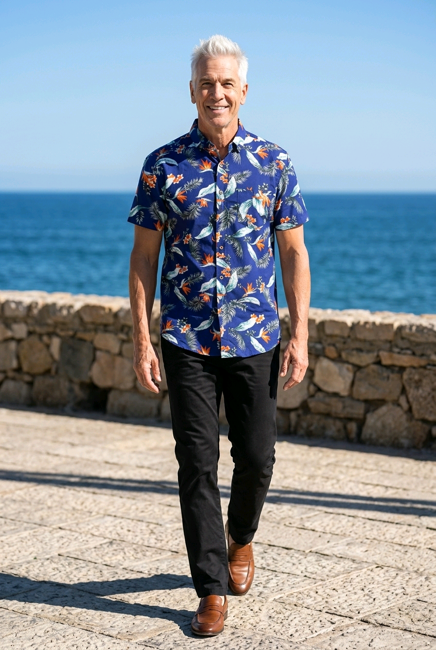 Hawaiian Print Button Down Shirt