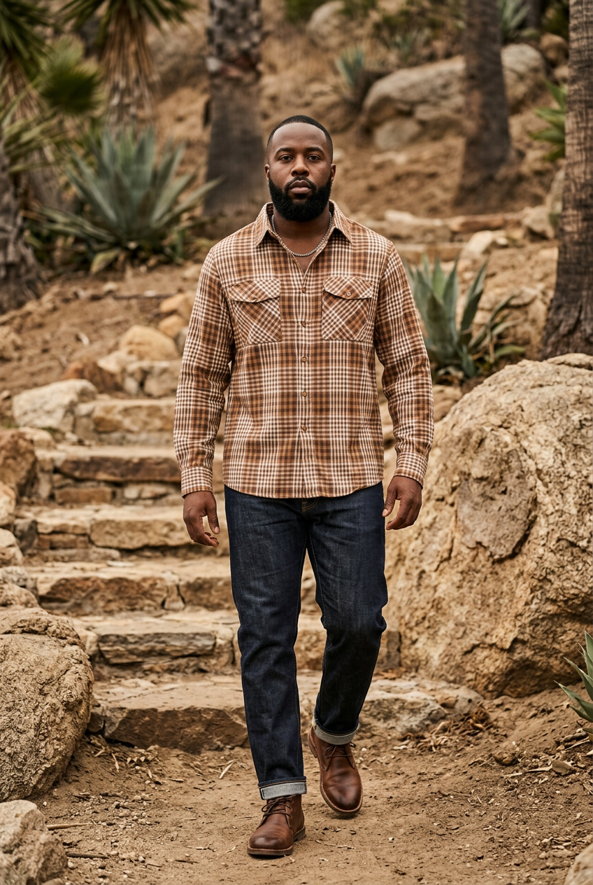 LONG SLEEVE FLANNEL FULL PLAID CHECKERED SHIRT *