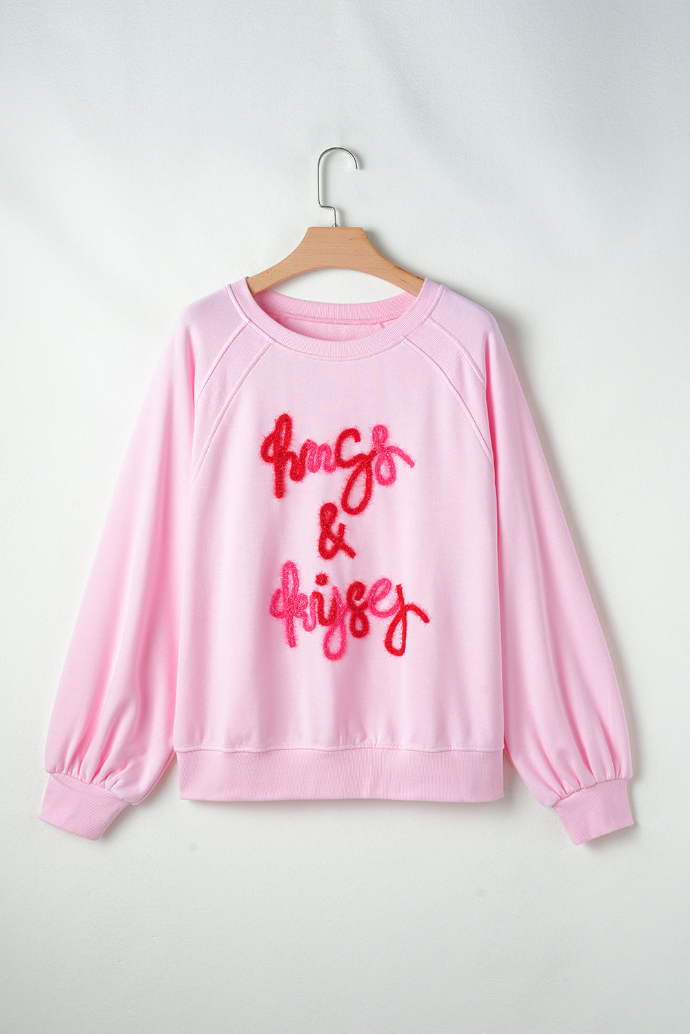 Valentine’s Day Blush Pink HUG AND KISSES Round Neck Sweatshirt