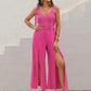 V-Neck Wide Strap Slit Jumpsuit
