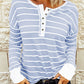 Striped Waffle Knit Henley Long Sleeve Top
