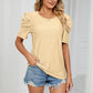 Eyelet Puff Sleeve Round Neck Blouse