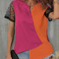 Color Block Notched Short Sleeve T-Shirt