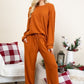 Super Lady Full Size Fuzzy Hacci Brush Round Neck Top and Pants Lounge Set