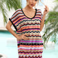 Women's Rainbow Stripe Scalloped V-Neck Cover-Up Dress