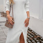 Devine Slit V-Neck Long Sleeve Midi Dress
