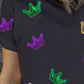Plus Size Sequin Crown Print Round Neck T-Shirt