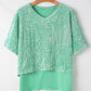 Layered Sequin V-Neck Half Sleeve Top