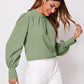 Ruched Mock Neck Long Sleeve Blouse