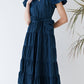Ruched Tiered Notched Short Sleeve Dress