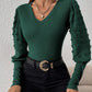 Swiss Dot V-Neck Long Sleeve Top
