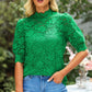 Lace Scalloped Short Puff Sleeve Top