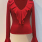 Ruffled V-Neck Long Sleeve T-Shirt