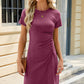 Ruched Round Neck Short Sleeve Mini Dress