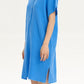 Slit Notched Short Sleeve Mini Dress