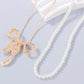 Synthetic Pearl Necklace, Bow Necklace and Bow Earrings Jewelry Set