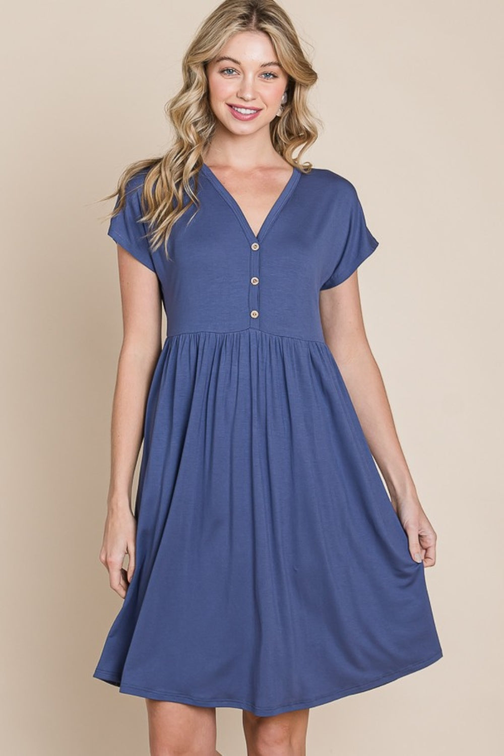 BOMBOM V-Neck Short Sleeve Dress