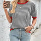 Lovelet Striped Contrast Round Neck Half Sleeve Knit Top