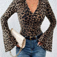 Leopard Surplice Flare Sleeve Top