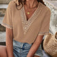 Full Size Lace Detail V-Neck Short Sleeve Blouse