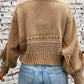 Cable-Knit Tied Open Front Lantern Sleeve Cardigan