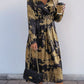 Perfee Printed Surplice Long Sleeve Midi Dress