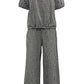 Full Size Plaid Round Neck Half Sleeve Top and Pants Set
