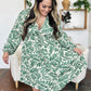 Double Take Full Size Printed Ruched Balloon Sleeve Dress