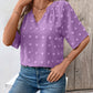 Swiss Dot Notched Half Sleeve Blouse