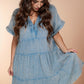 Tiered Notched Short Sleeve Dress