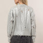 HYFVE Distressed Cable-Knit Round Neck Long Sleeve Sweater