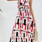 Ruffled Printed Tie Waist Midi Dress