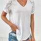 Full Size Lace Detail V-Neck Short Sleeve T-Shirt