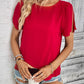 Round Neck Slit Short Sleeve Top