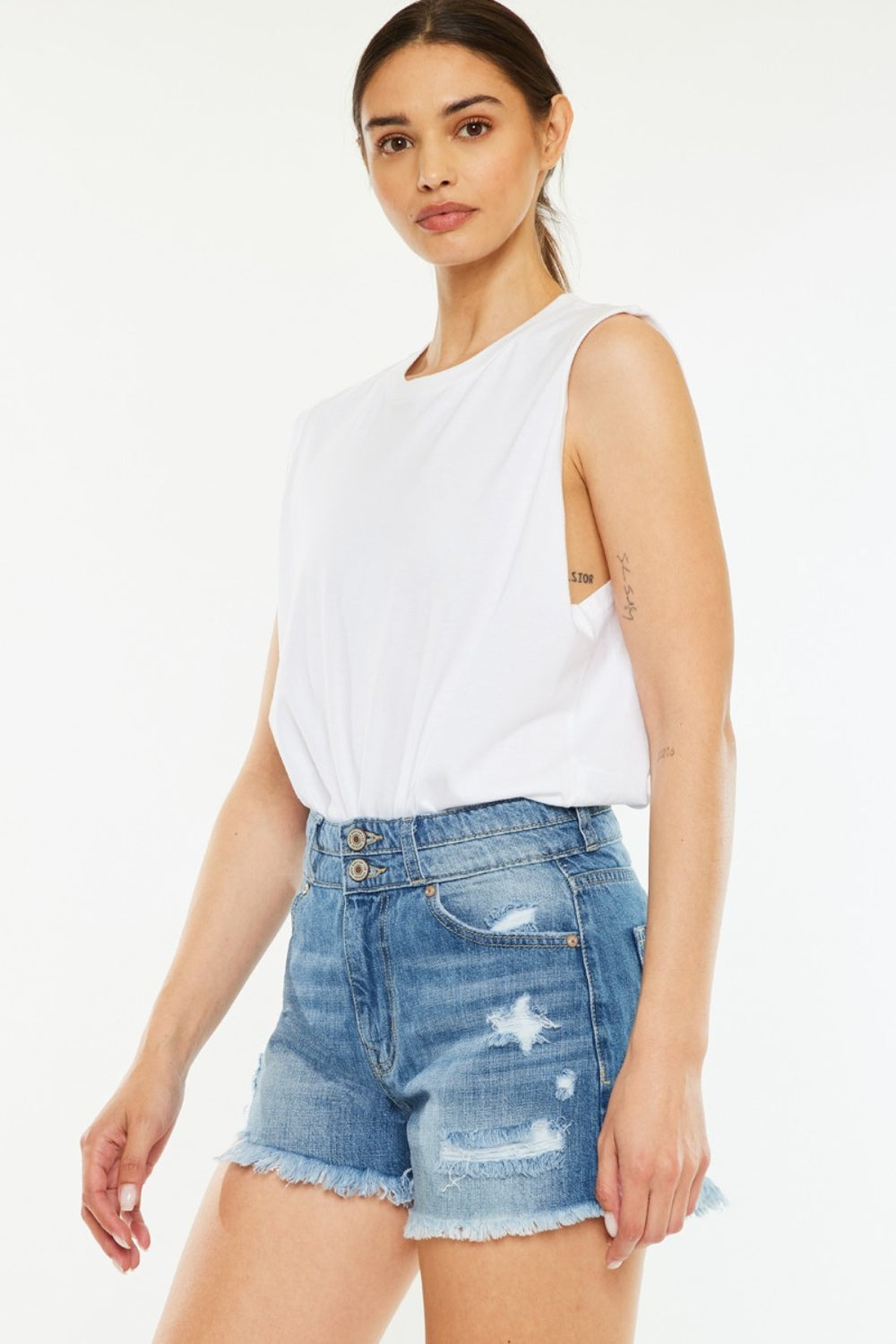 Kancan Full Size High Rise Raw Hem Denim Shorts *