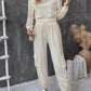 Round Neck Long Sleeve Top and Pants Set