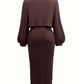 Open Front Long Sleeve Cardigan and Side Slit Cami Dress Set