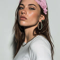 Women's Pink Wide Lace Headband – Bandana Style Hair Wrap