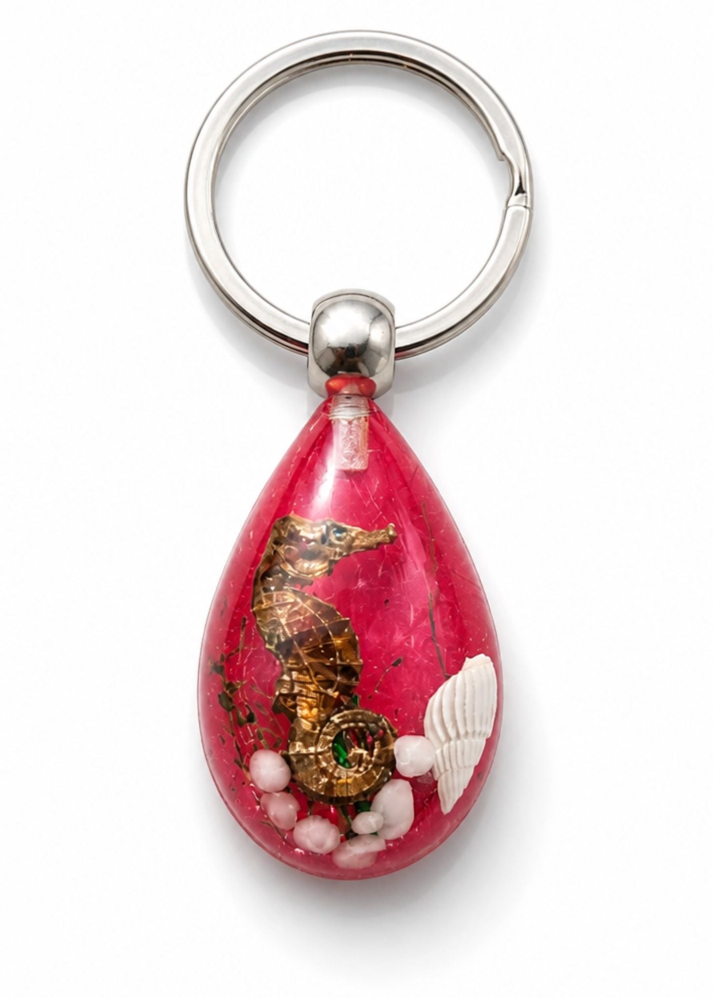 Handmade Faux Seahorse Keychain – Dark Pink Background