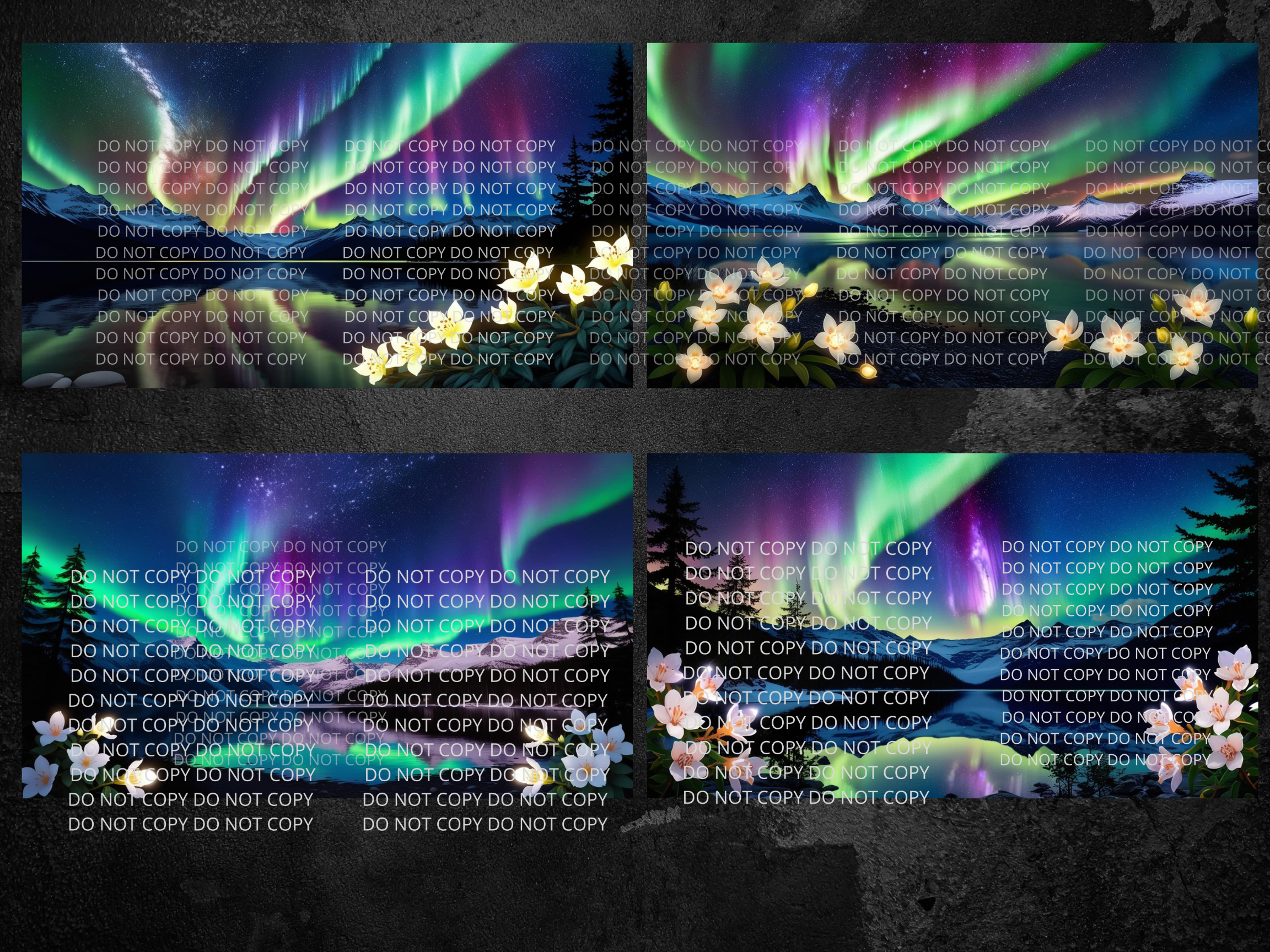 Northern Lights with Bright Flowers With Scenery Digital Art in PDF SVG PNG File Formats