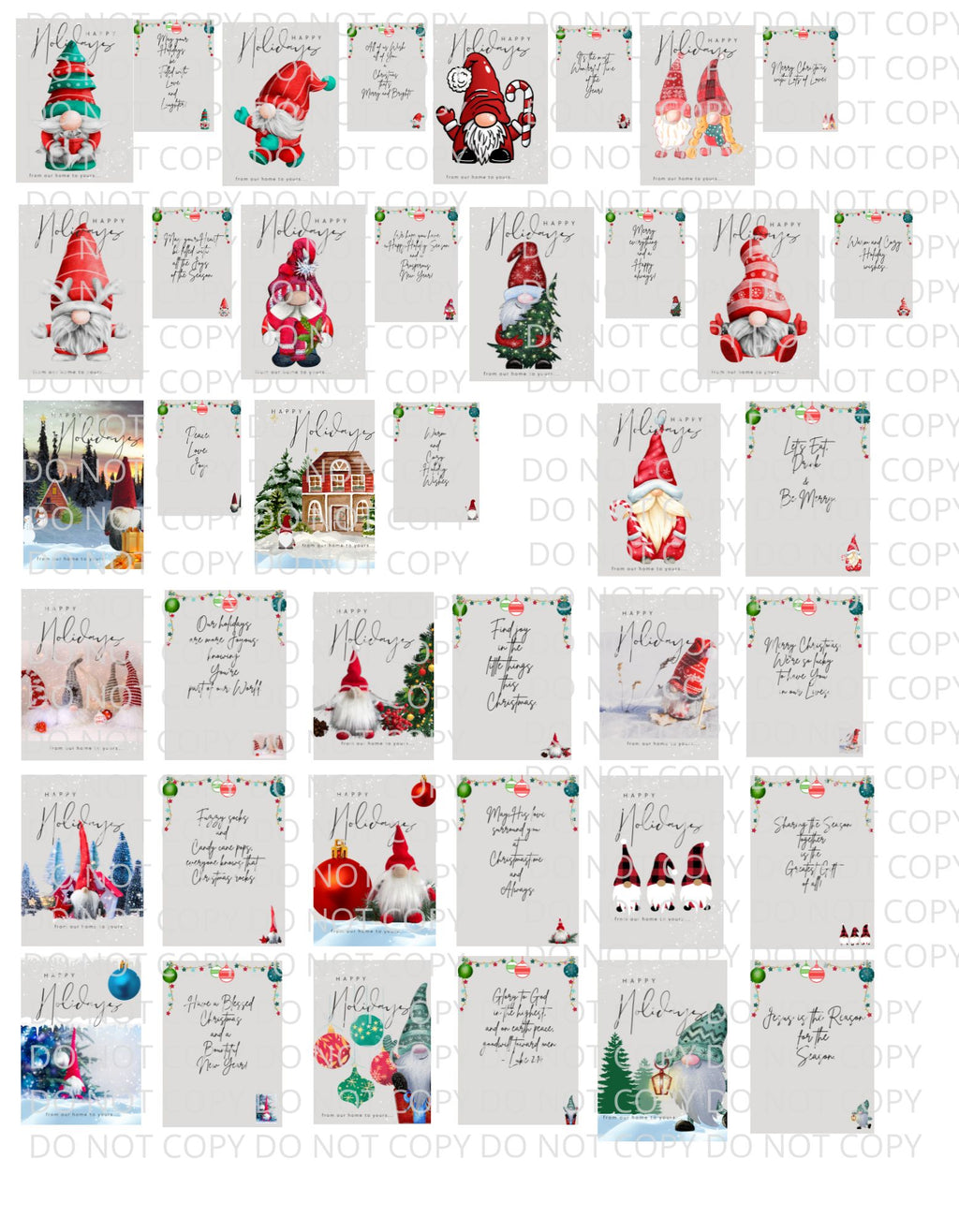 DIY 20 Gnome Christmas Cards in PNG & PDF File Format