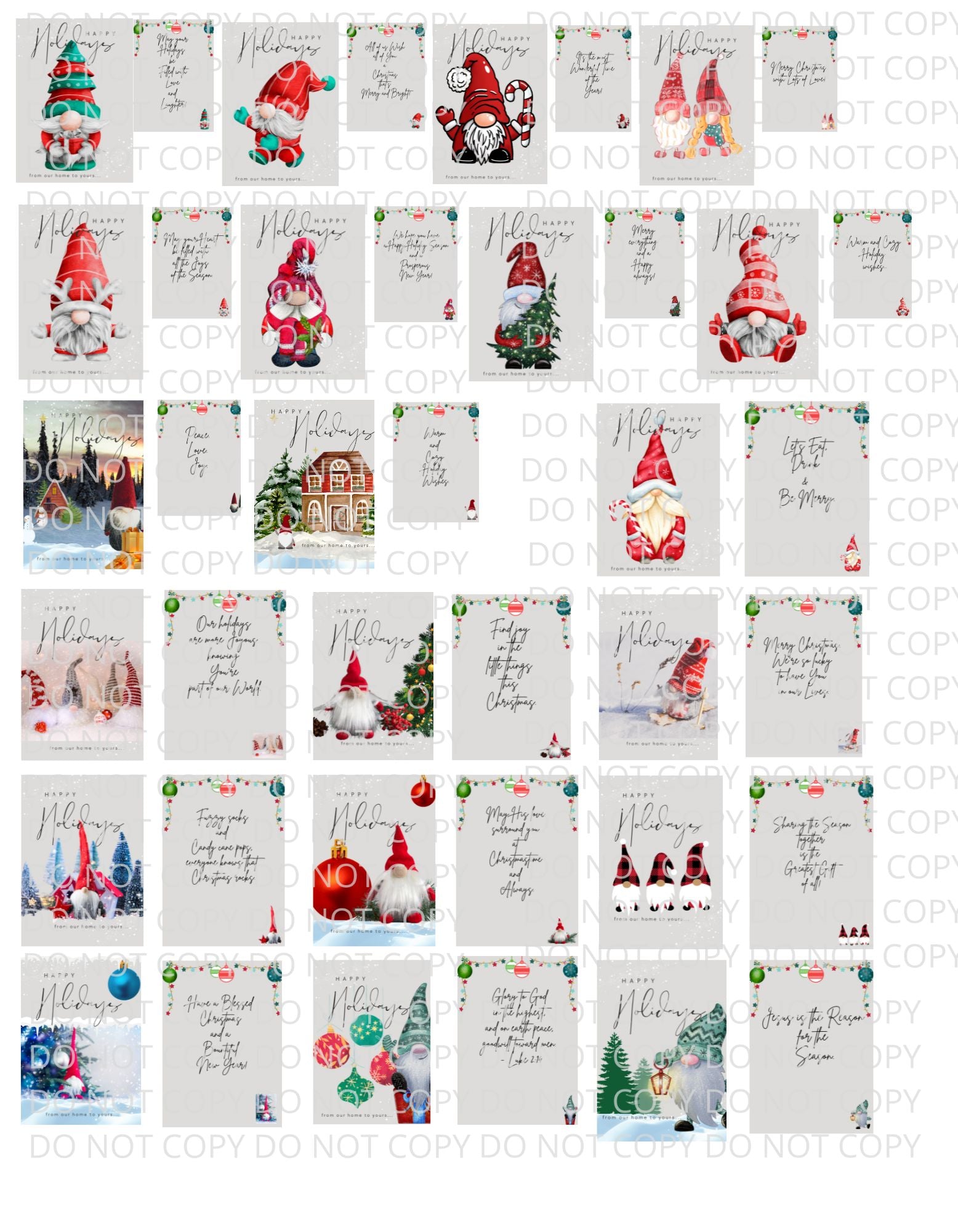 DIY 20 Gnome Christmas Cards in PNG & PDF File Format