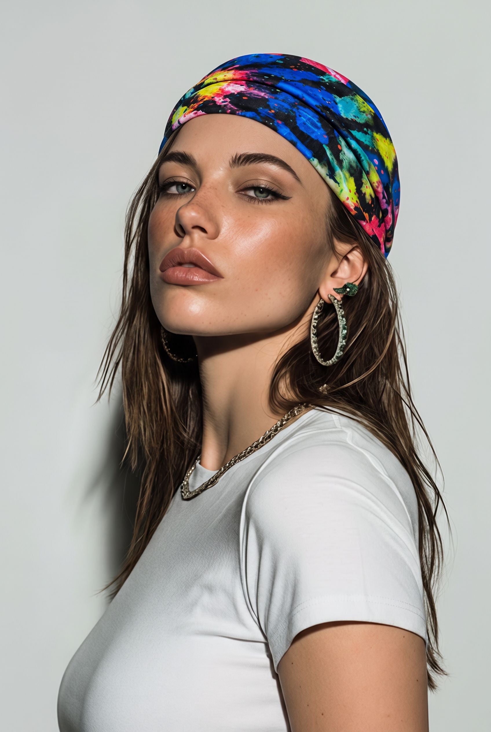 Rainbow Tie-Dye Button Headband – Soft Women's Hair Accessory