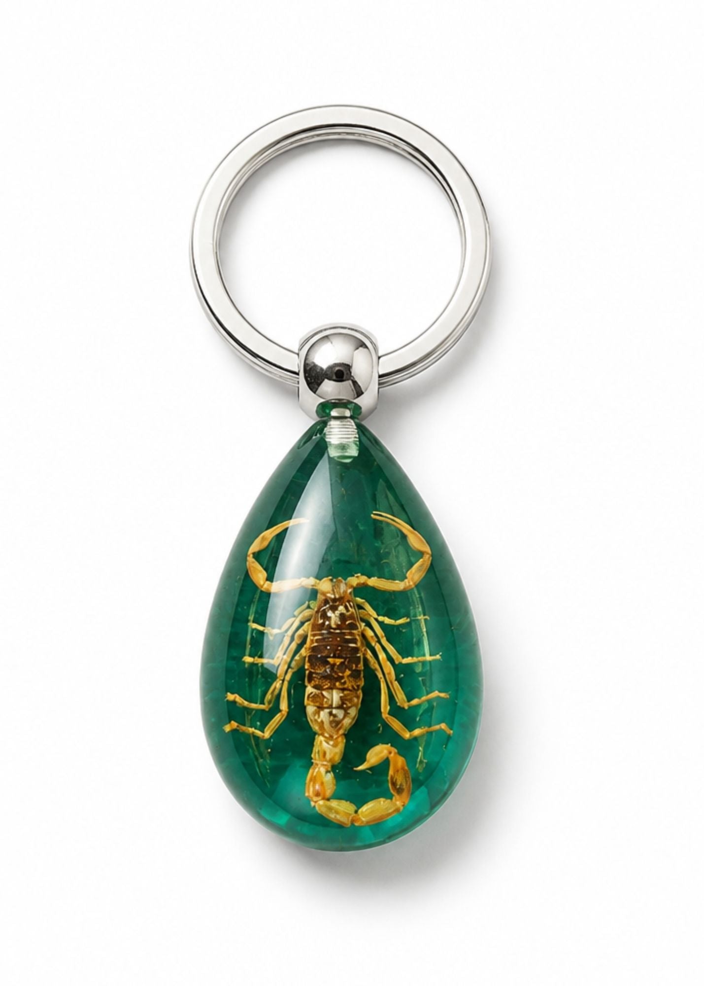 Handmade Faux Scorpion Keychain – Brown with Blue Background