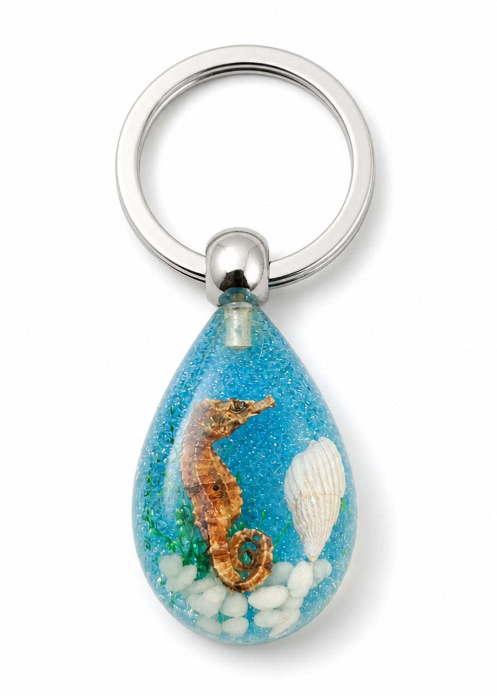 Handmade Faux Seahorse Keychain – Light Blue Sparkle