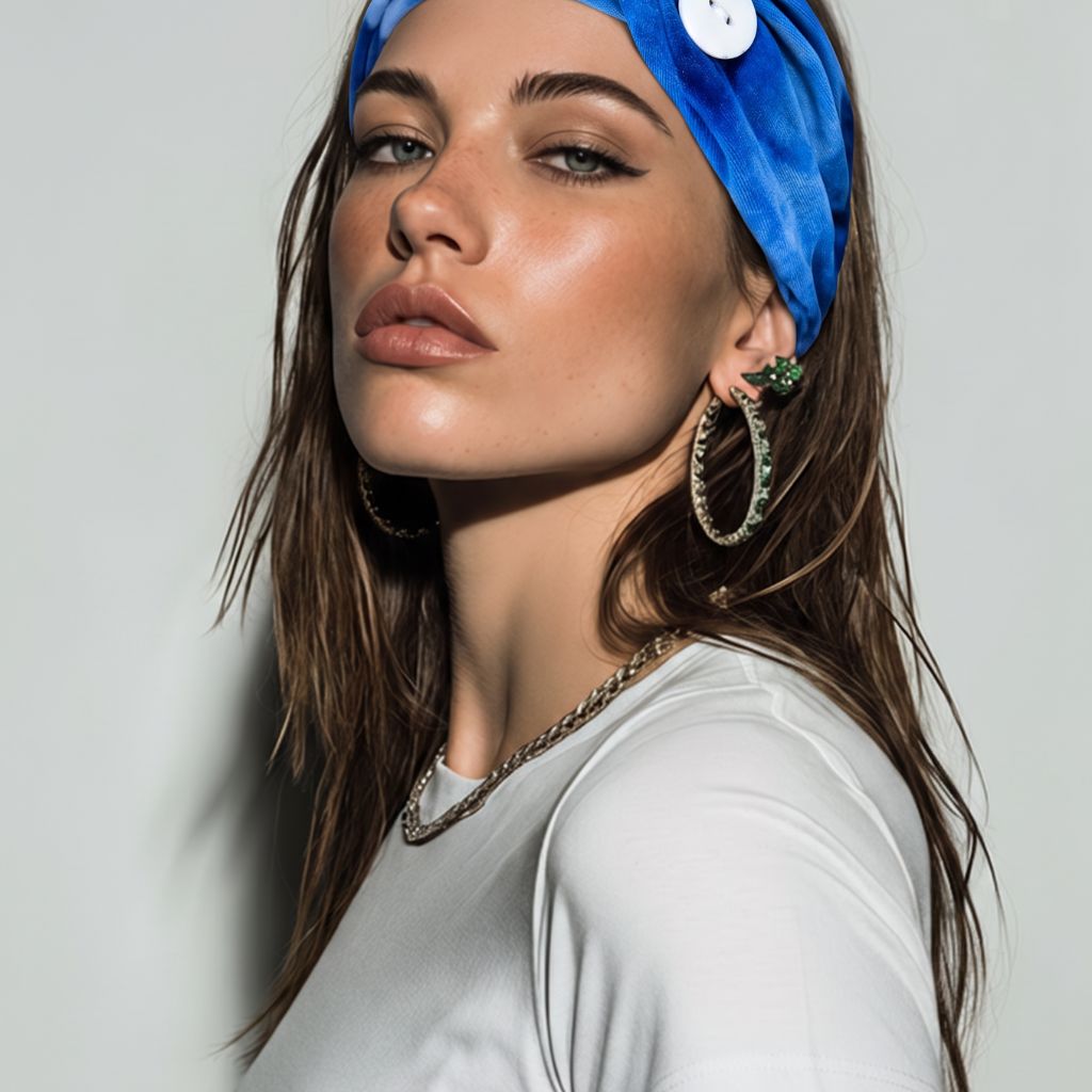 Blue Tie-Dye Button Headband – Soft Women's Hair Accessory
