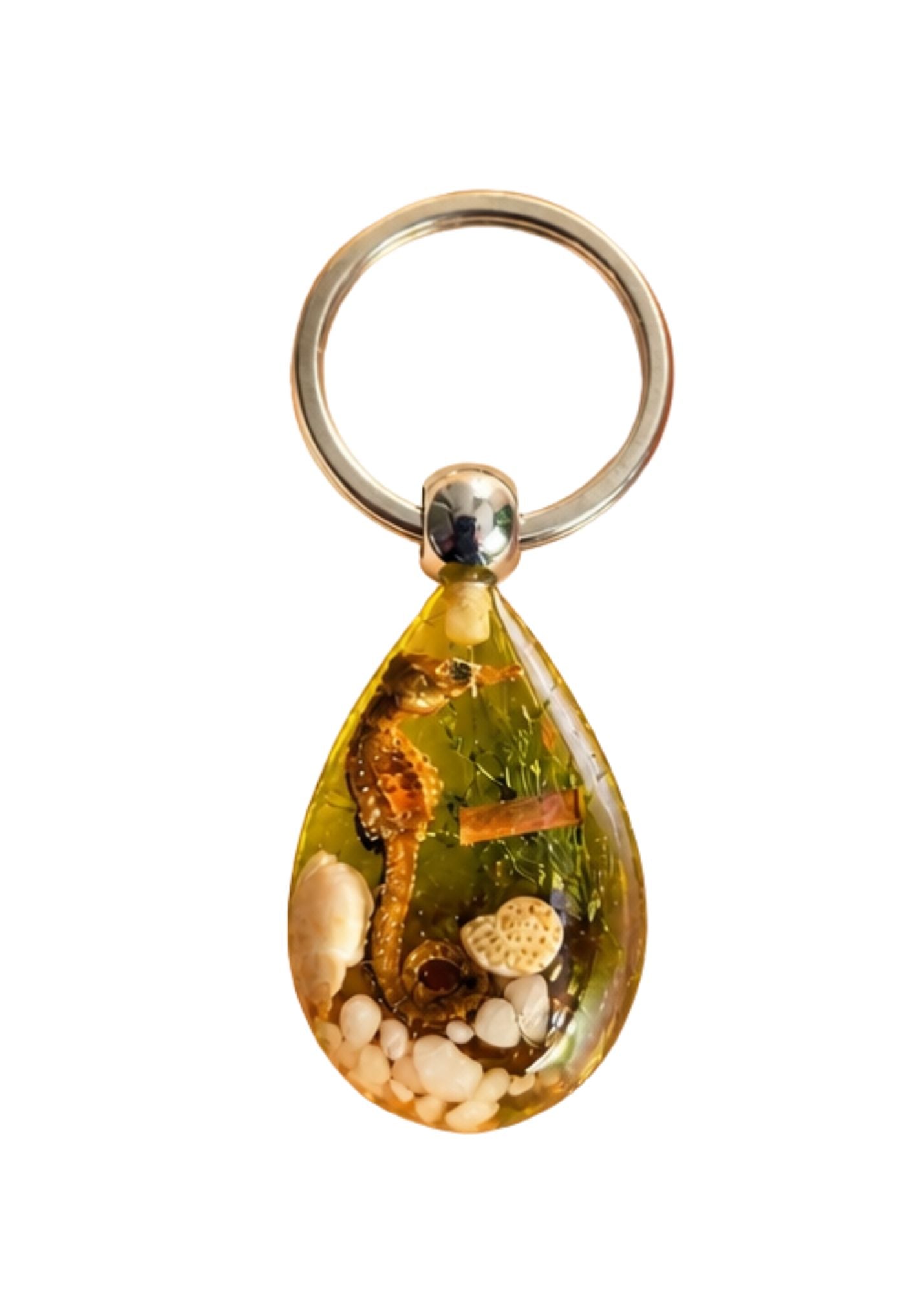 Handmade Faux Seahorse Keychain – Light Orange Background