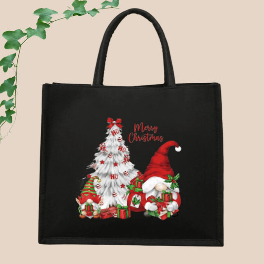 Merry Christmas Gnome Simple Letter Print Tote Bag