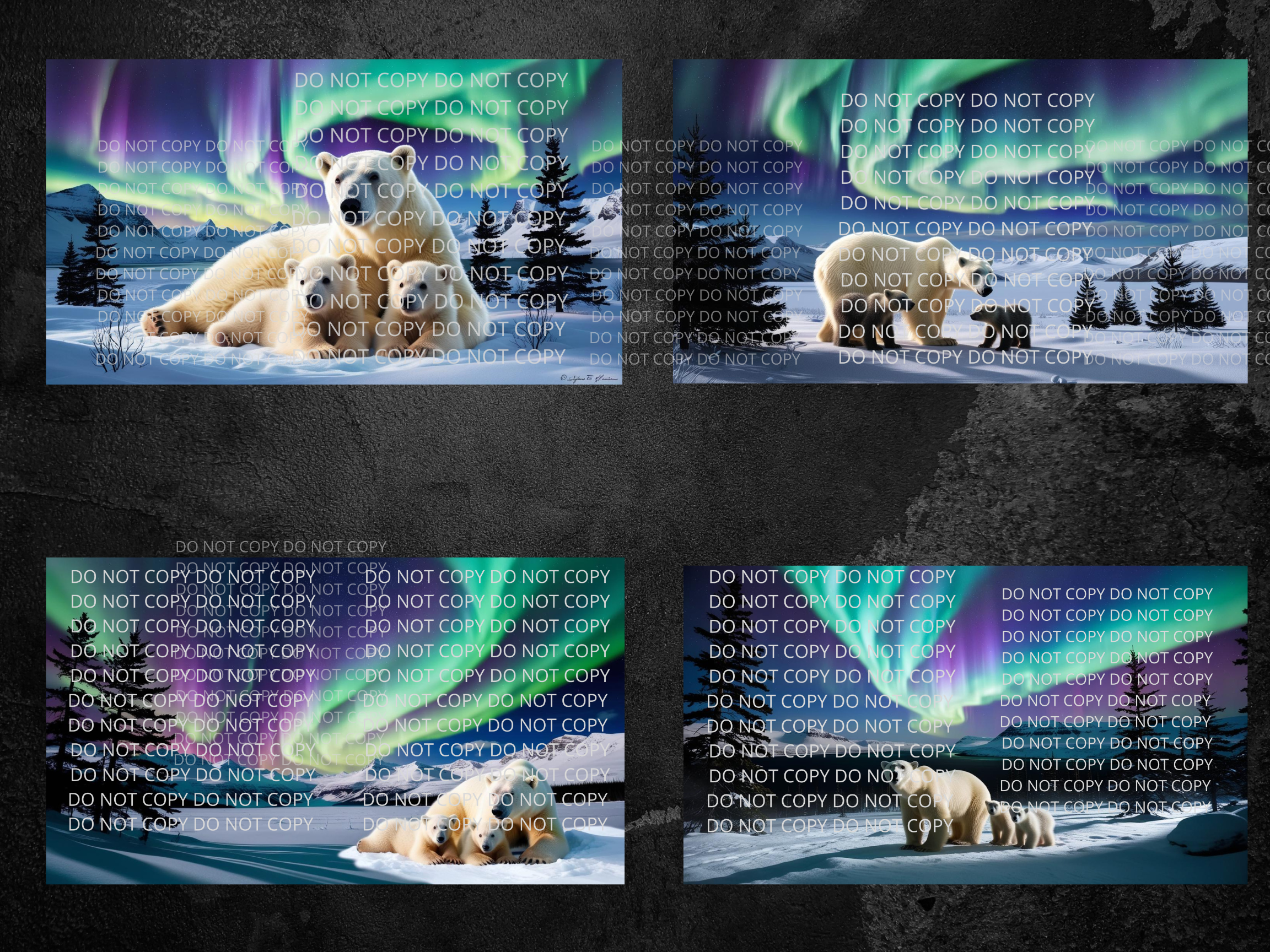 Polar Bear and Cubs Northern Lights Digital Art in PDF SVG PNG File Formats