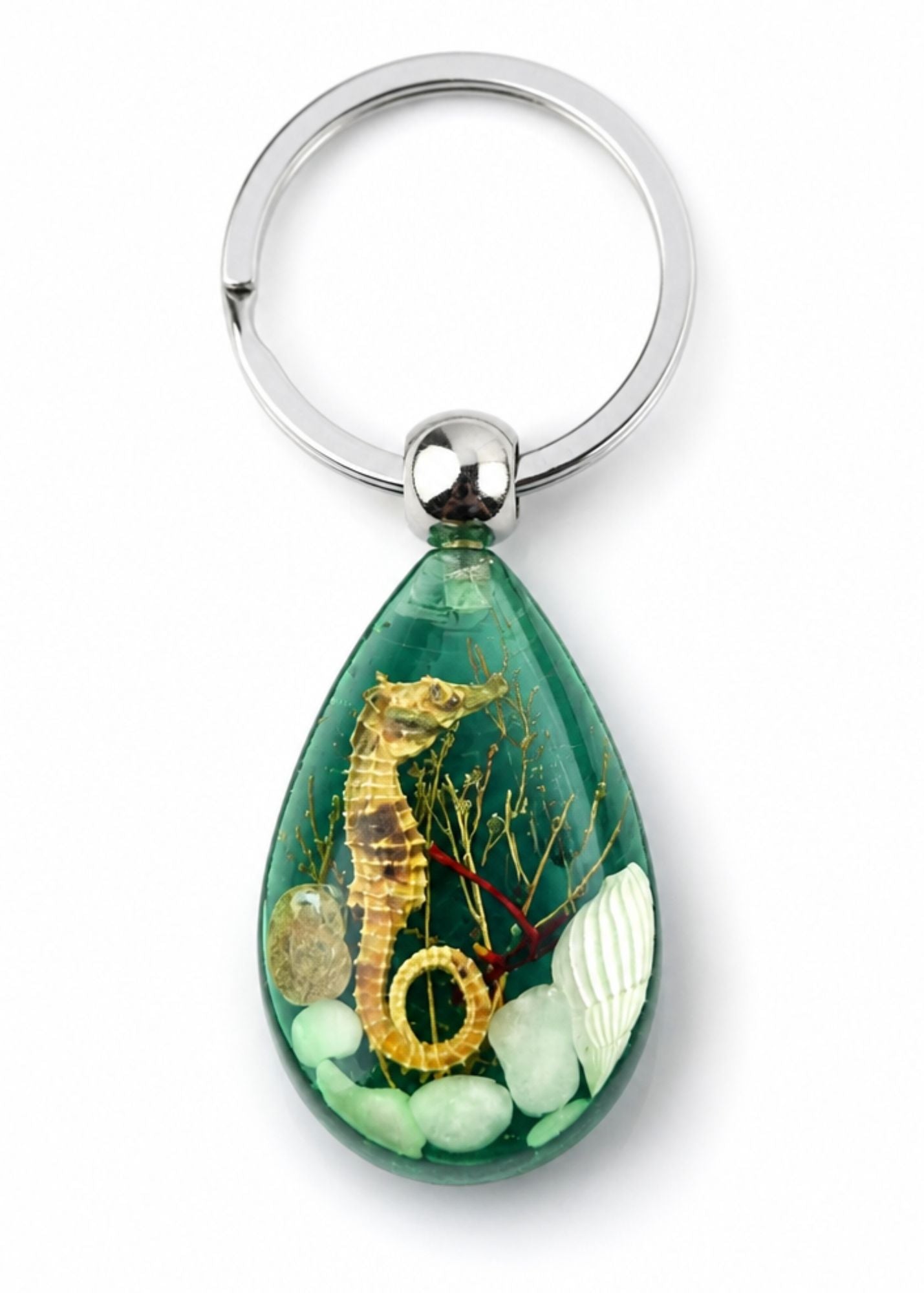 Handmade Faux Seahorse Keychain – Light Blue-Green Background